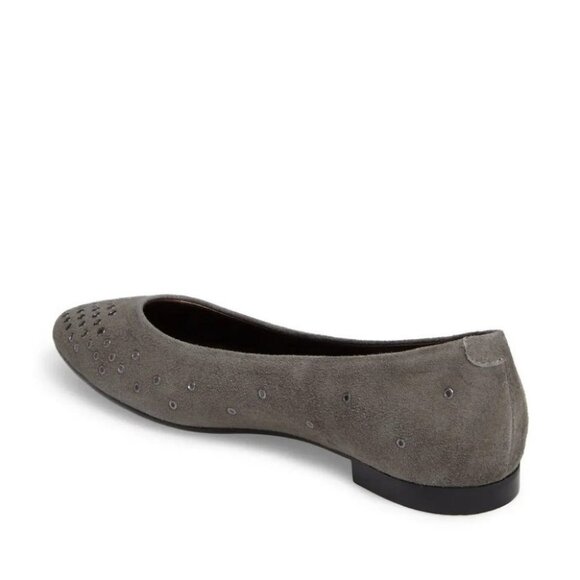NEW AGL Grey Mist Suede Grommet Flats Pointed Toe Slip On Shoe Nordstrom Minimal - Picture 2 of 11